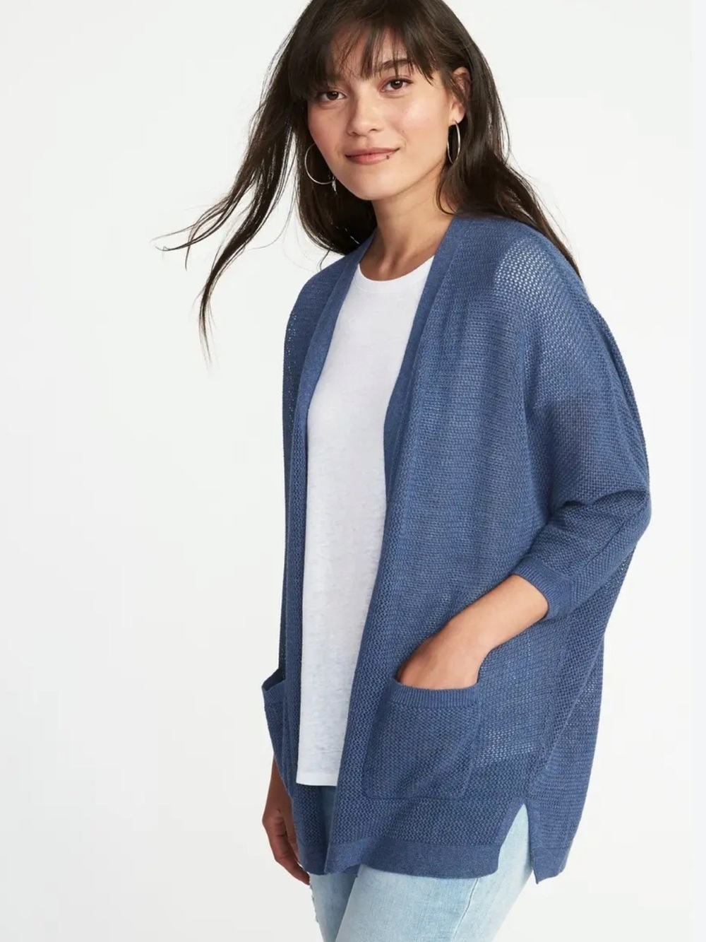 Old Navy Open Knit Dolman Sleeve Cotton Cardigan Blue Size M